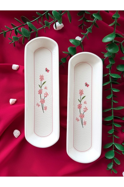 Yiğit Seramik Züccaciye Bahar Model 2 Piece Olive Serving Plate (Pink)