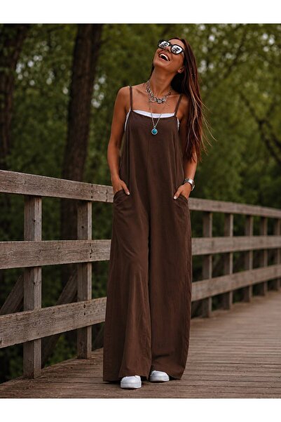 Esinty Women's Jumpsuit Dress with Attached Straps