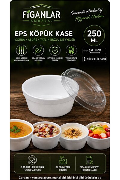 figanlar ambalaj 250 ml EPS Köpük Kase + Şeffaf Kapaklı Çorba Aşure Kasesi do...