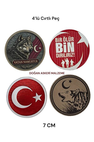 DOĞAN ASKERİ MALZEME Bayrak Modelli 3D Kurtlu Kol Peç Seti 4'lü Set Peç Plast...