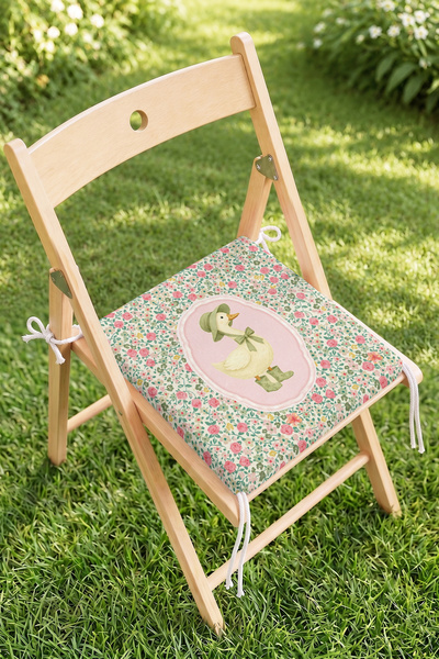 Home Ördek Figürlü Çiçek Desenli Fermuarlı Sandalye Minderi - Vintage Bahçe v...