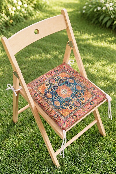 Home Vintage Halı Desenli Fermuarlı Sandalye Minderi - Çok Renkli Otantik Bah...