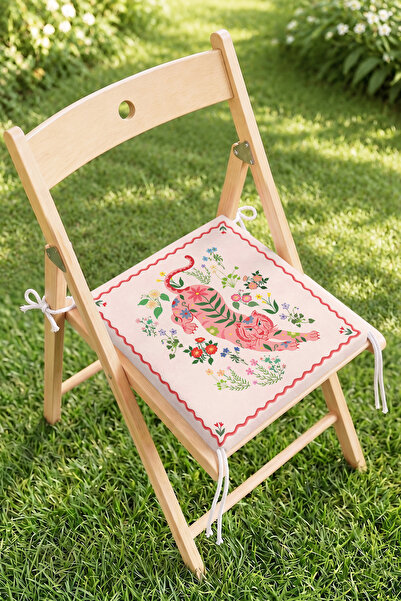 Home Çiçekli Kedi Desenli Fermuarlı Sandalye Minderi - Retro Bahçe ve Mutfak ...
