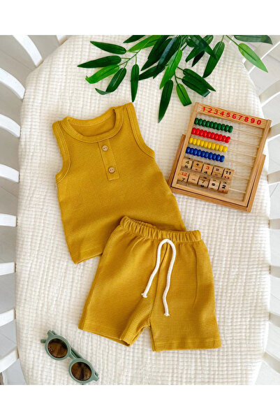 hümabebe Waffle Sleeveless Shorts Summer Unisex Baby Set