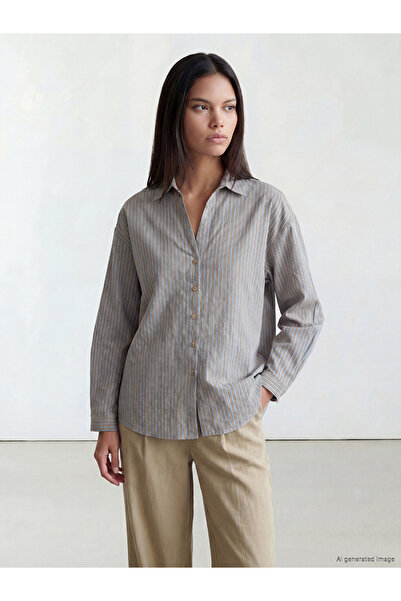 LC Waikiki Lcw Modest Brown Striped Modal Blended Women's Shirt