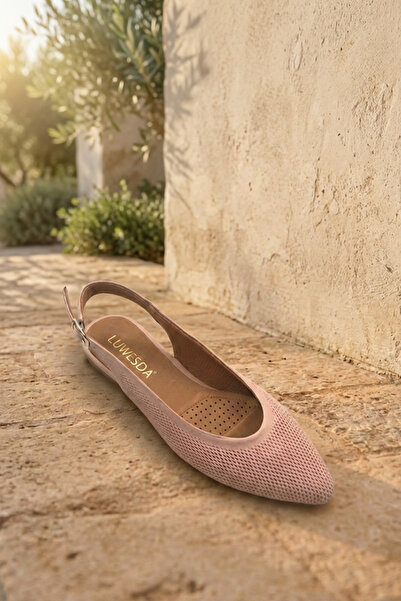 Luwesda %100 Hakiki Deri Fileli Sivri Burun Slingback Kadın Babet