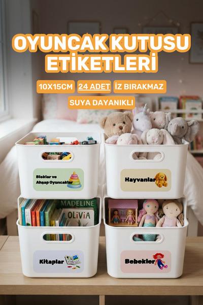 alışveriş kurdu Oyuncak Dolabı Kutusu Kategori Etiketi Türkçe, Organizer Etik...