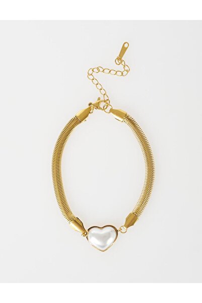 Kayra Vintage Heart Figured Steel Bracelet Gold