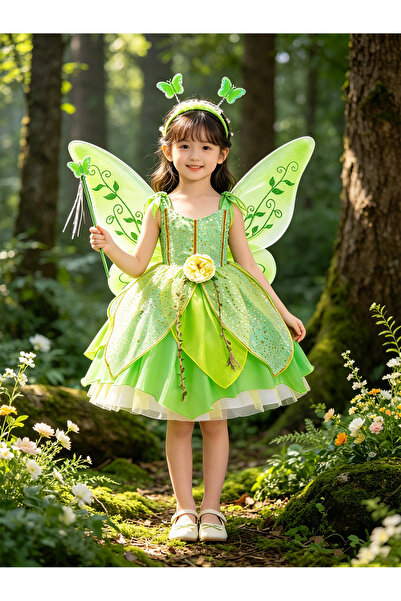 GGEROU Girls Green Tinker Bell Fairy Costume Dress Set, Leaf Princess Tutu Go...