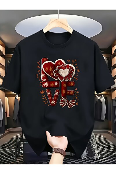 2mcup تي شيرت رجالي جديد وعصري برقبة دائرية، مزين بطباعة حرف LOVE على شكل قلب...