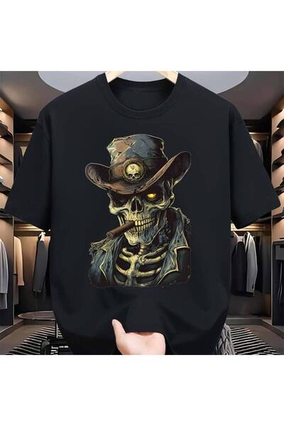 212Wear Style - Cowboy Hat Skull Pattern, 100% Combed Fiber, Round Neck Short...