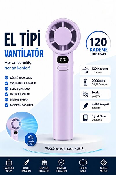 Voltico 120 Kademeli Dijital Ekranlı Kablosuz El Tipi Vantilatör Type-C Şarjl...