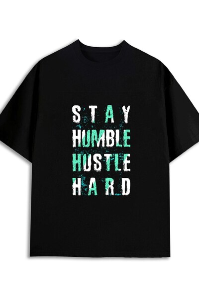 BASEPULSE تي شيرت رجالي بتصميم Stay Humble Hustle مضحك ومحفز - 100% قطن 180 ج...