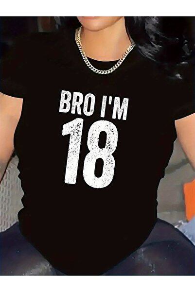 LİNA06 [تي شيرت BRO] تصميم BRO I'M 18 - تي شيرت قطني للاستخدام في المطاعم، مت...