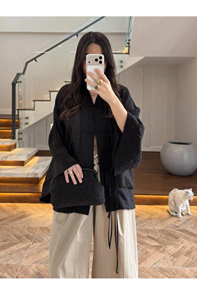 My Blog Black Transparent Shirt with String Laces - 5098