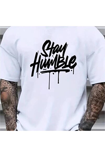 1001 Line تي شيرت رجالي بطباعة "Stay Humble" قابل للتنفس، عصري وأنيق، قابل لل...