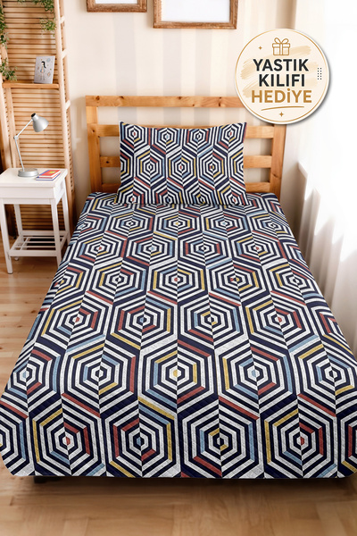 Evimde Bambaşka Set cuvertură de pat matlasată, cu design geometric, albastru...