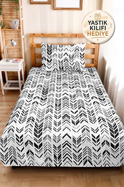 Evimde Bambaşka Black Geometric Youth Room Single Pique Set-Modern Arrow Moti...