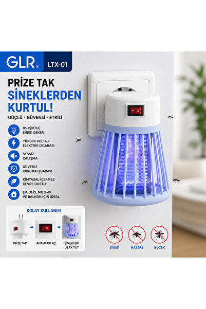 GLR LTX-01 Priz Tipi Elektrikli Sinek Öldürücü Lamba UV Işıklı Sessiz Böcek v...