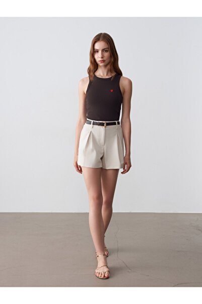 Dilvin 72746 Belted Pencil Shorts-Stone