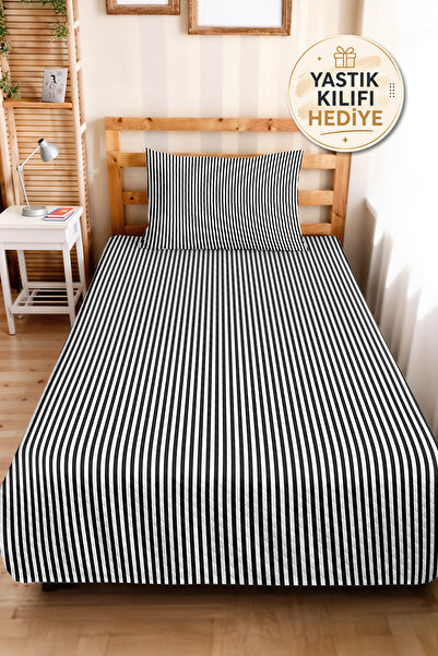 Evimde Bambaşka Set de lenjerie de pat cu dungi negre, modern, pentru cameră ...