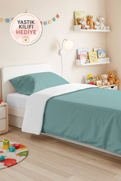 Evimde Bambaşka Turquoise Minimal Young Room Single Pique Set - Quilted Blue ...