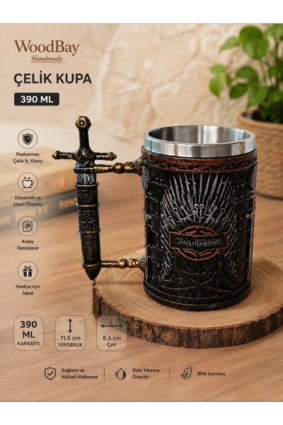 WoodBay Game of Thrones Themed 390 ml Steel Mug – Decorative Cup with Sword H...