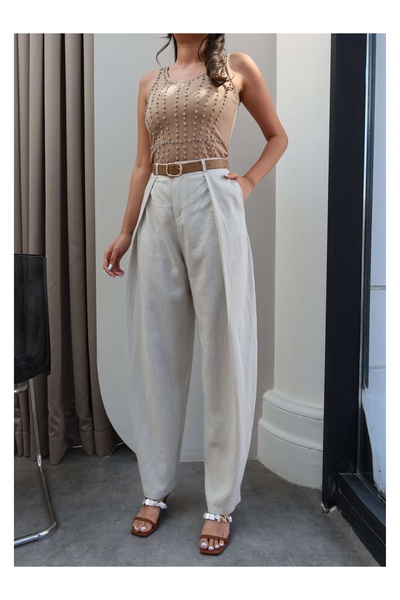 ESRAHELVACI Pleated Wide Leg Linen Trousers