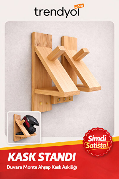 DemCey Home Duvara Monte Ahşap Kask Standı – Kask, Eldiven ve Anahtar Askılığı