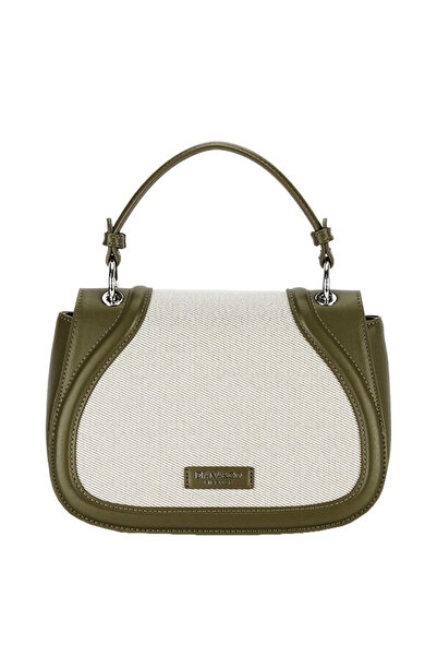 Diana&Co Elegant olive green bag with beige textile insert DHJ943-2 17