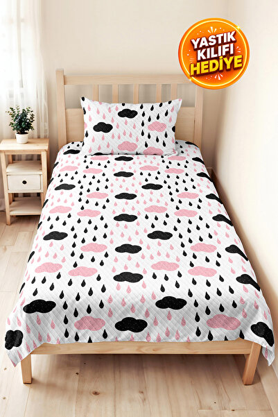 Evimde Bambaşka Cloud Rain Pink Girls' Pique Set - Pastel Modern Black Baby R...