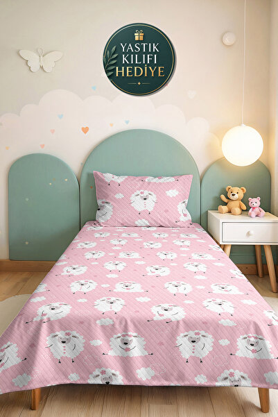 Evimde Bambaşka Kuzu Bulut Pink Girls' Pique Set - Pastel Cute White Baby Roo...