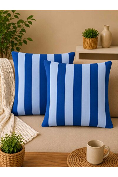 Sakallı 2'li Çizgili Dekoratif Kırlent Kılıfı Seti – Modern Minimal Tasarım