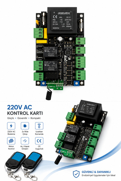 220V Otomatik Kayar Kapı Kontrol Kartı,Nice,BFT uyumlu,Megoras ADC102R, 2 Kumandalı Set