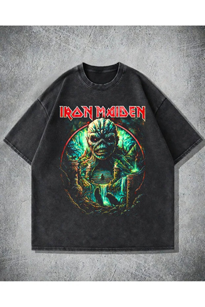 Violon Tricou oversize unisex cu imprimeu Iron Maiden Metal Music, negru, lav...