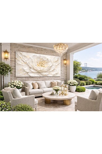 HDART Huzur Veren Gold Çiçek 3D Görünümlü Rölyef Tablo | Düz Kenarlı Lüks Kan...