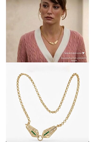 Niceboutique Tasarım Gold Yeşil Taşlı Leyla Kolye
