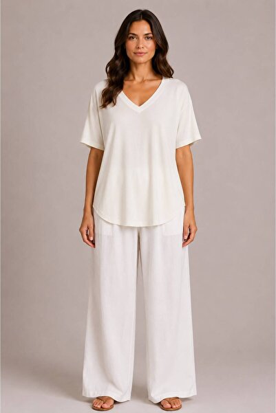 Rouge basıc 100% Modal V-Neck Trill T-Shirt