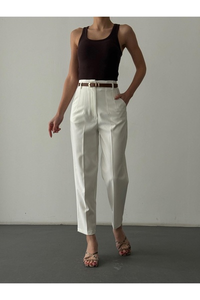 Quzu Women's Canvas Trousers Pnt01612 Ecru
