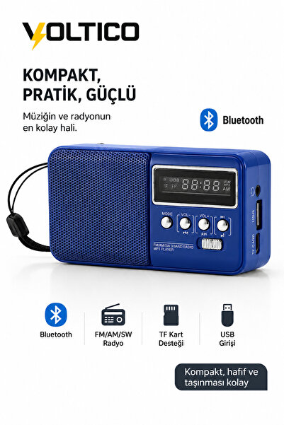 Voltico Bluetooth Taşınabilir FM/AM/SW Radyo Hoparlör | USB & TF Kart Destekl...