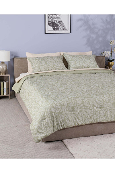 REDTAG Green 5 Piece Leaves Printed Comforter Set (260 x 240 cm)