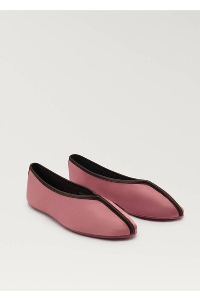 MANGO Woman Contrast Ballerinas with Satin Ribbon