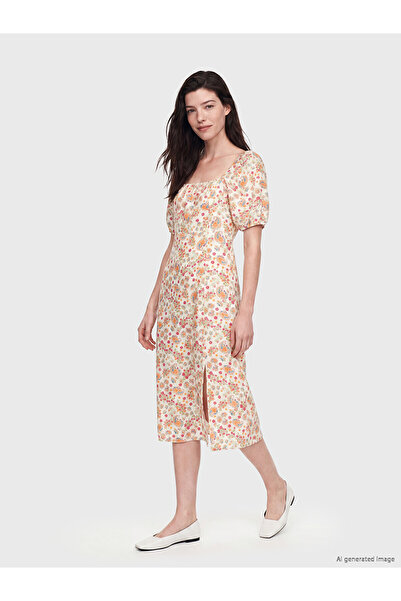 LC Waikiki Peak New Season Square Neck Floral Slit Dress