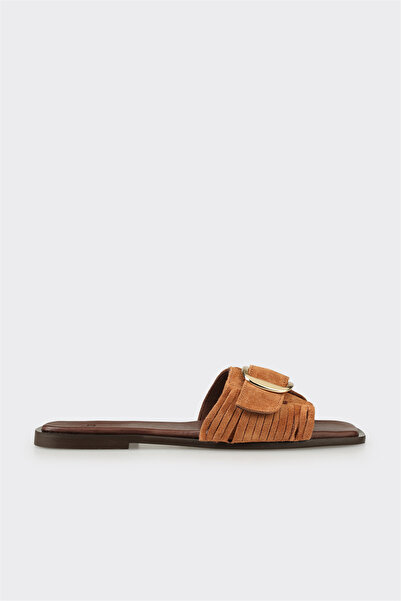 Elle Shoes Taba Deri Kadın Terlik