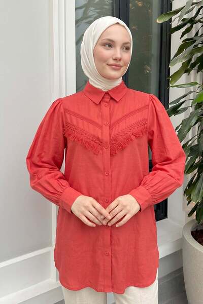 zenne Tassel Detailed Shirt 2109 - Red