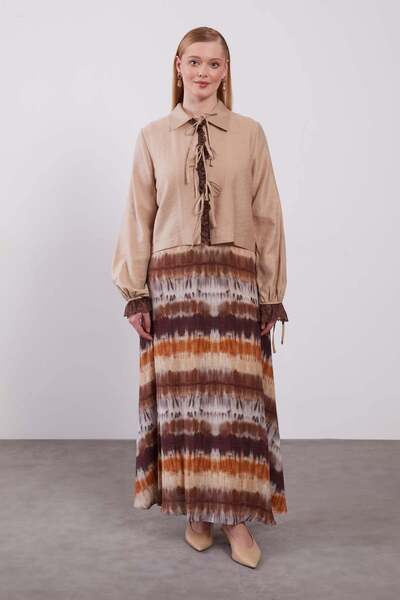Levidor Beige Marbled Pattern Skirt Set