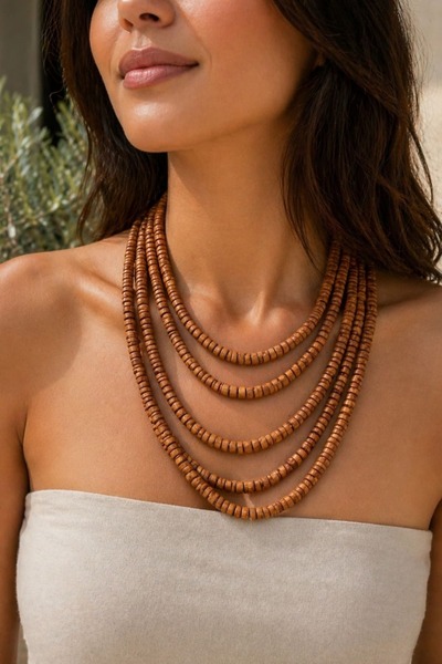 yb yağmur butik قلادة خشبية أصلية بخمسة صفوف