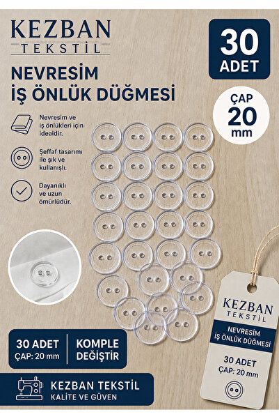 Kezban Tekstil Duvet Cover Button Transparent Button Diameter 20 mm -30 Pieces