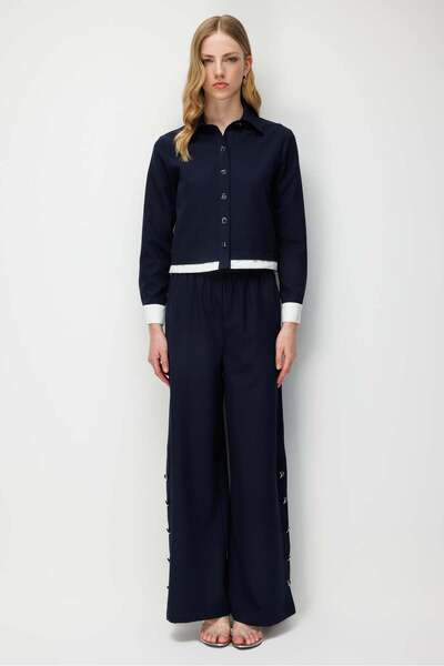 Moda İlgi Modailgi Garnili Krop Ceket - 40122 Lacivert