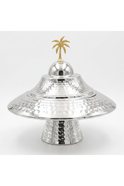 AKDC Silver Hammered Metal Footed Round Dates Bowl with Elegant Wide-Brim Lid...